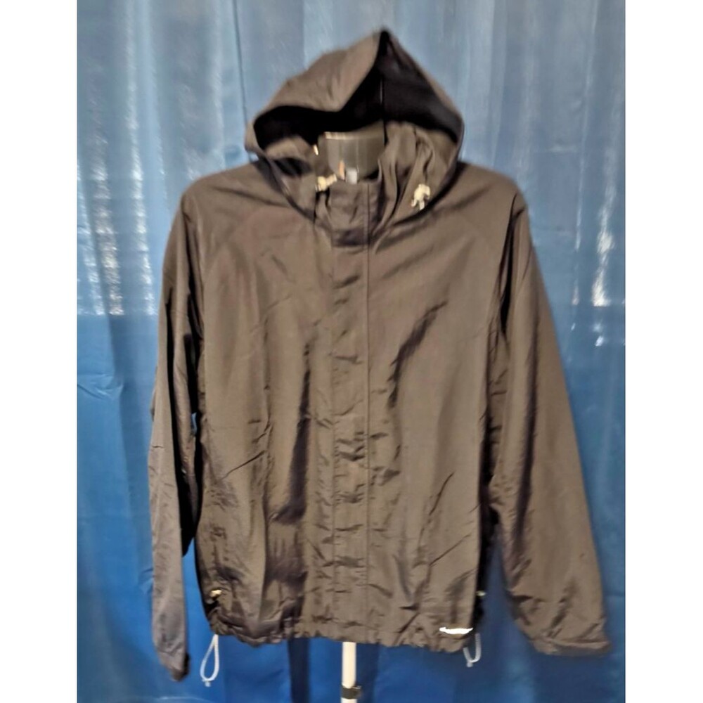 Lands' End Men's Black Rain Coat Wind Jacket Size XL 46-48 Hooded Pockets